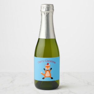 Cute Christmas Fox Custom Sparkling Wine Label