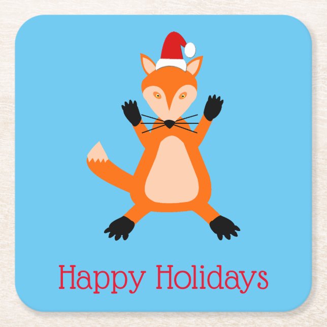 Cute Christmas Fox Custom Square Paper Coaster (Front)