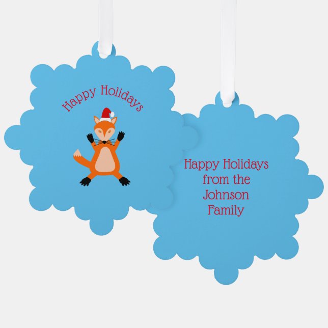 Cute Christmas Fox Custom Tree Decoration Card (Front/Back)