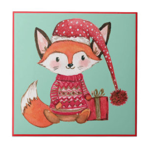 Cute christmas fox in cosy sweater ceramic tile