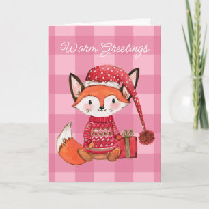 Cute christmas fox in cosy sweater holiday card