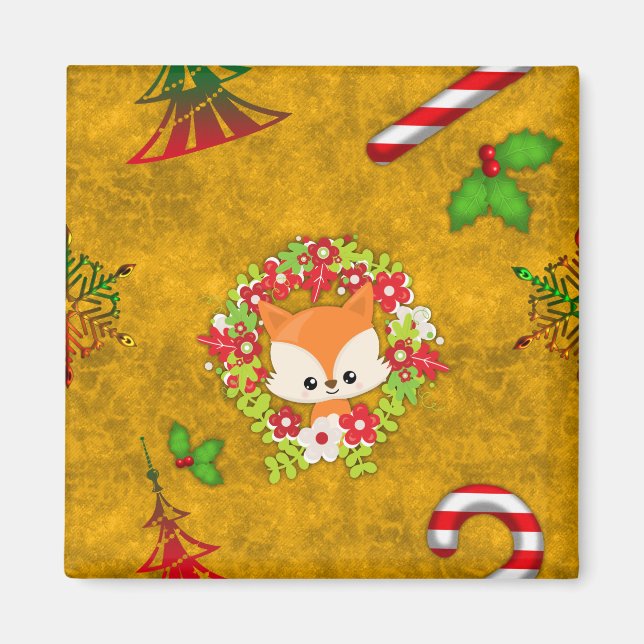 Cute Christmas Fox Magnet (Front)