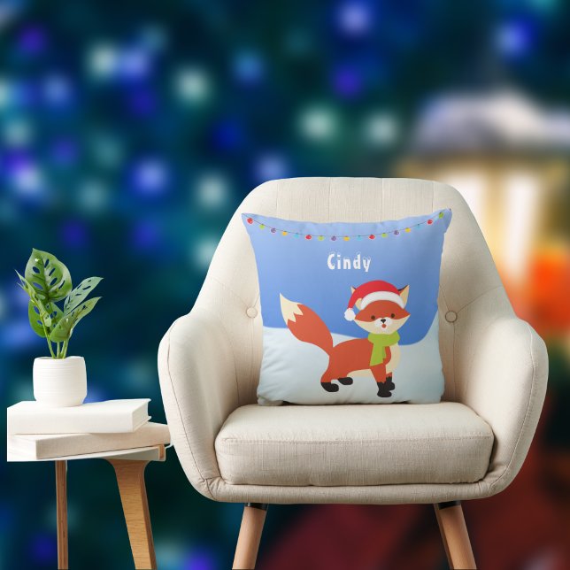 Cute Christmas Fox on Snow Throw Pillow (Creator Uploaded)