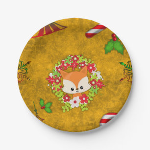 Cute Christmas Fox Paper Plate