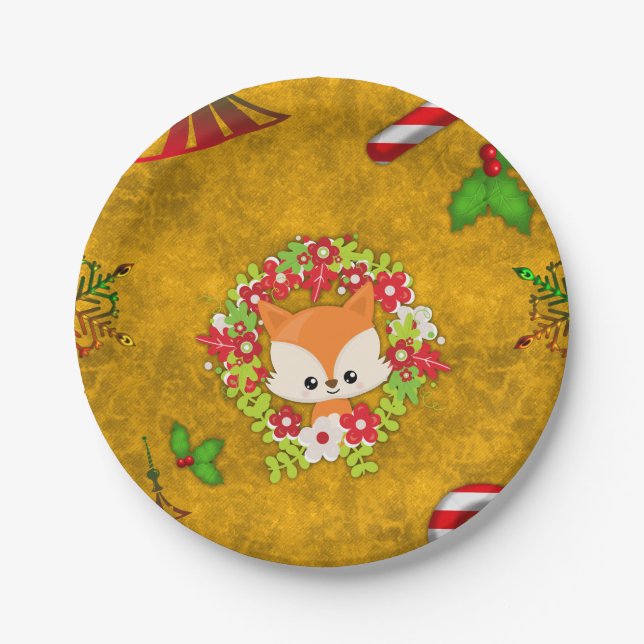 Cute Christmas Fox Paper Plate (Front)