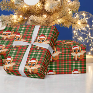 Cute Christmas Fox Pattern Cheerful Holiday Plaid  Wrapping Paper
