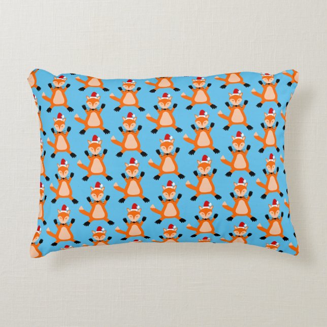 Cute Christmas Fox Patterned Decorative Cushion (Front)