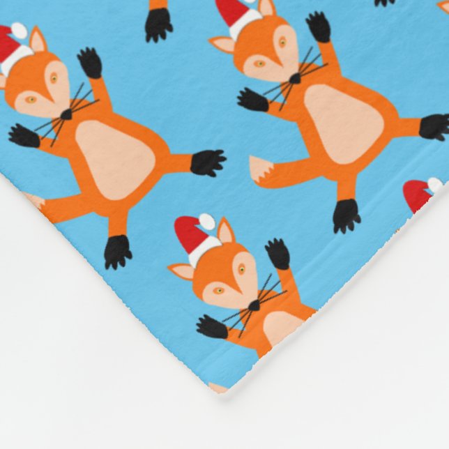 Cute Christmas Fox Patterned Fleece Blanket (Corner)