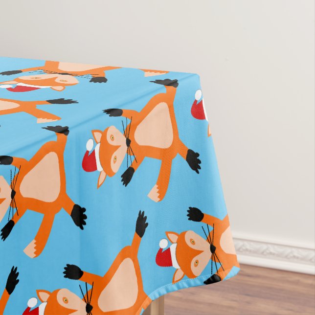 Cute Christmas Fox Patterned Tablecloth (In Situ)