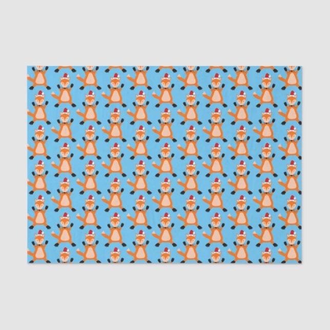 Cute Christmas Fox Patterned Tissue Paper (Front)