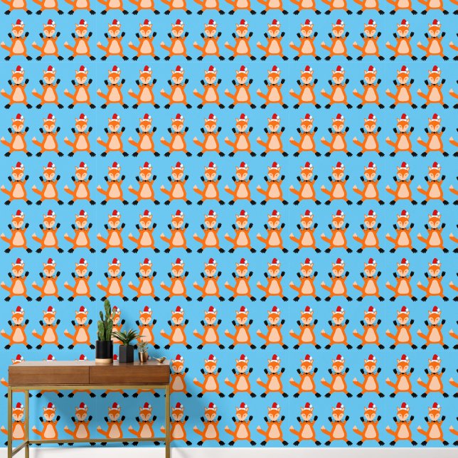 Cute Christmas Fox Patterned Wallpaper (Hallway)
