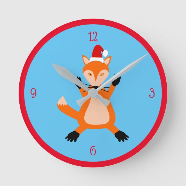 Cute Christmas Fox Round Clock (Front)