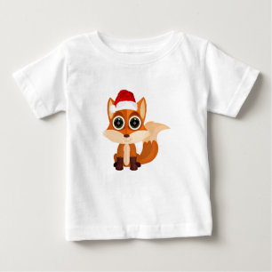 Cute Christmas Fox Santa Hat Adorable Baby Holiday T-Shirt