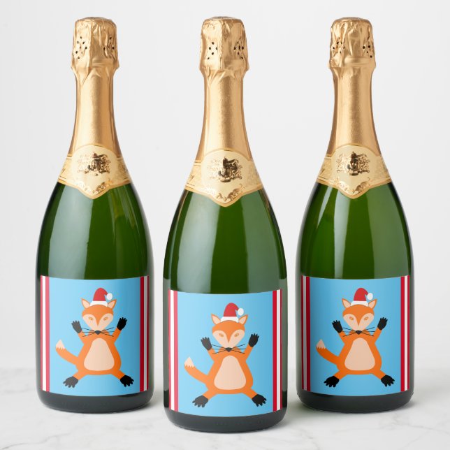 Cute Christmas Fox Sparkling Wine Label (Bottles)
