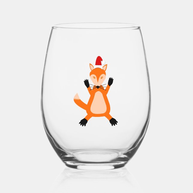 Cute Christmas Fox Stemless Wine Glass (Front)