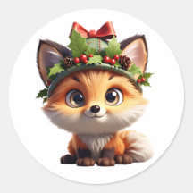 Cute Christmas Fox with Holly Berry Hat Classic Ro