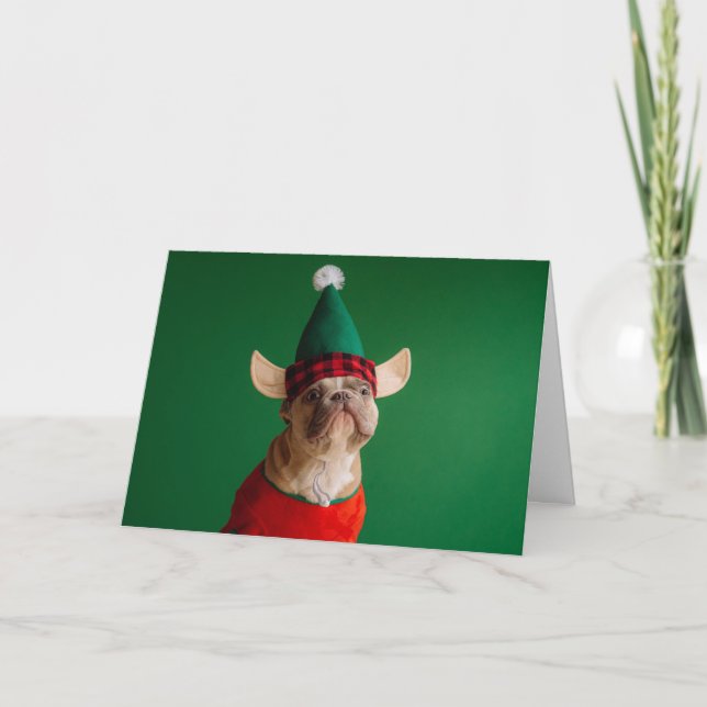 Cute Christmas French Bulldog Elf Holiday Card (Front)