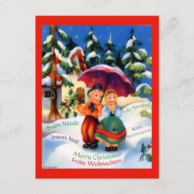 Cute Christmas French Spanish Greek German Italian Postcard (Front)