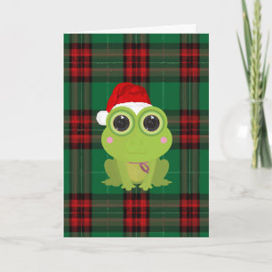 Cute Christmas Frog Holiday Card on Dark Green