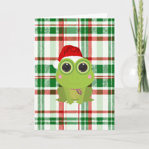 Cute Christmas Frog Holiday Card on White Green