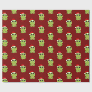 Cute Christmas Frog on Deep Burgundy Holiday Wrapping Paper