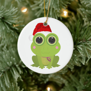 Cute Christmas Frog Santa Hat Festive Ceramic Ornament