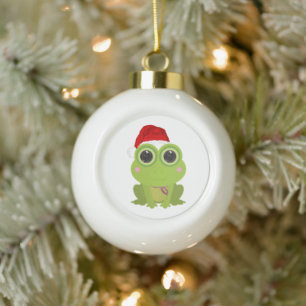Cute Christmas Frog Santa Hat Festive Holiday Ceramic Ball Christmas Ornament