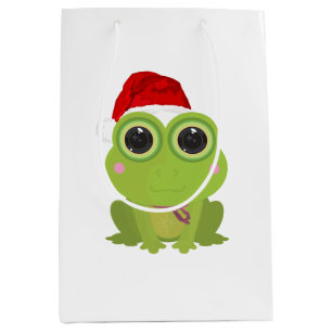 Cute Christmas Frog Santa Hat Festive Holiday Medium Gift Bag