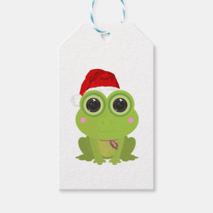 Cute Christmas Frog Santa Hat Holiday Gift Tags