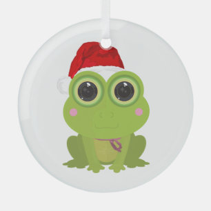 Cute Christmas Frog Santa Hat Holiday Glass Tree Decoration