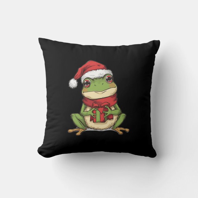 Cute Christmas Frog Sweater - Santa Frog Holding G Cushion (Front)