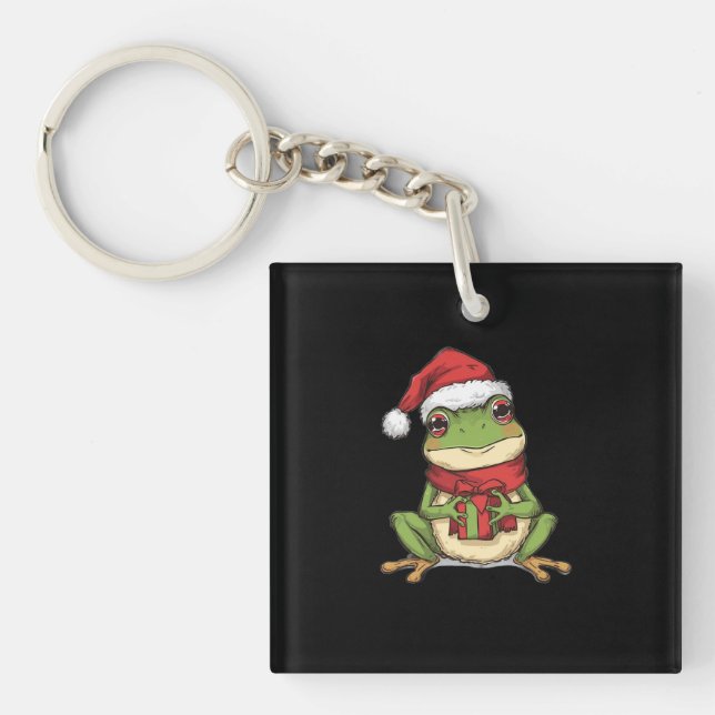 Cute Christmas Frog Sweater - Santa Frog Holding G Key Ring (Front)