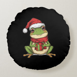 Cute Christmas Frog Sweater - Santa Frog Holding G Round Cushion