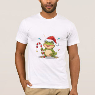 Cute Christmas Frog With Candy Cane - Funny Holida T-Shirt