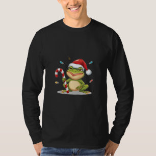 Cute Christmas Frog With Candy Cane - Funny Holida T-Shirt