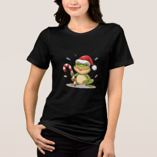Cute Christmas Frog With Candy Cane - Funny Holida Tri-Blend Shirt