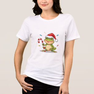 Cute Christmas Frog With Candy Cane - Funny Holida Tri-Blend Shirt