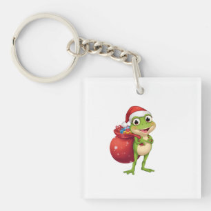 Cute Christmas Frog with Gift Bag - Santa Frog Hol Key Ring