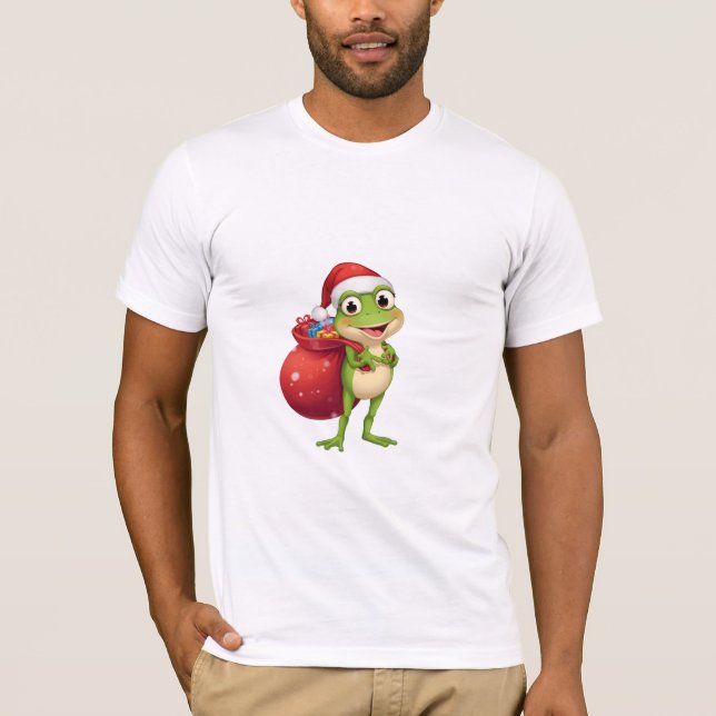 Cute Christmas Frog with Gift Bag - Santa Frog Hol T-Shirt (Front)