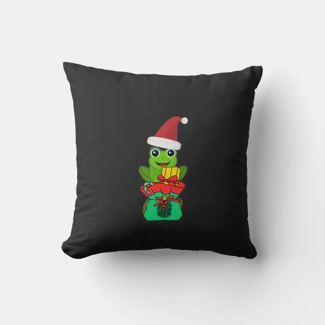 Cute Christmas Frog with Gifts _ Funny Holiday  Cushion (Front)