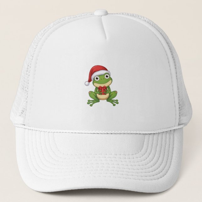 Cute Christmas Frog with Santa Hat and Gift |  Fun (Front)