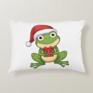 Cute Christmas Frog with Santa Hat and Gift    Fun Decorative Cushion
