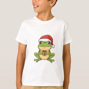 Cute Christmas Frog with Santa Hat Holding  Gift - T-Shirt