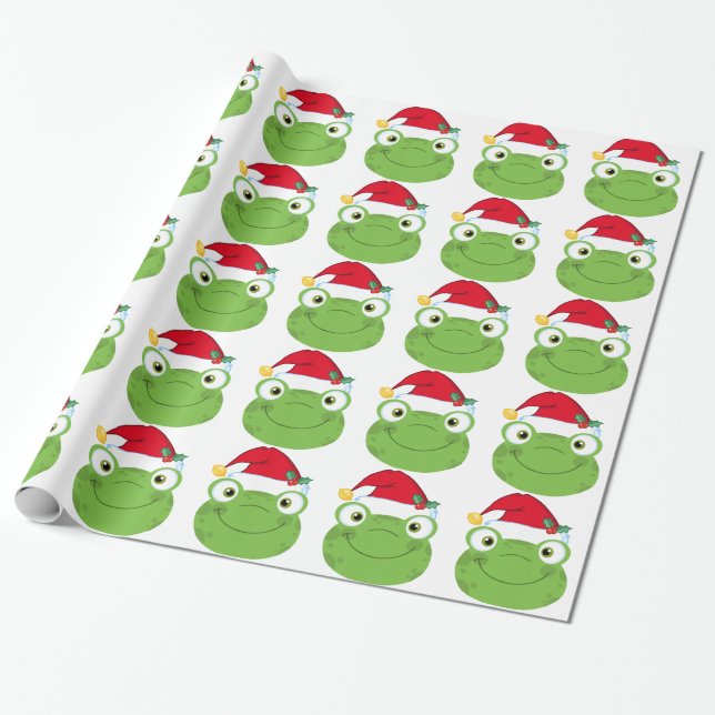 Cute Christmas Frog Wrapping Paper (Unrolled)