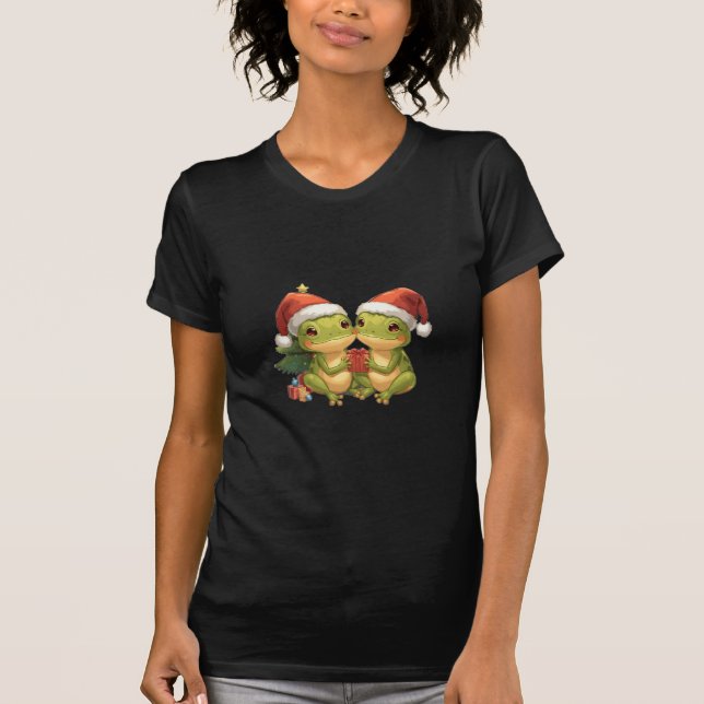 Cute Christmas Frogs Holding Gifts  Adorable Holid T-Shirt (Front)