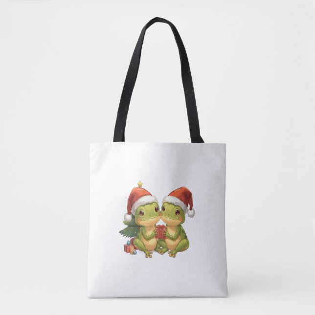 Cute Christmas Frogs Holding Gifts  Adorable Holid Tote Bag (Front)