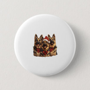 Cute Christmas German Shepherd Dogs Santa Hat Holi 6 Cm Round Badge