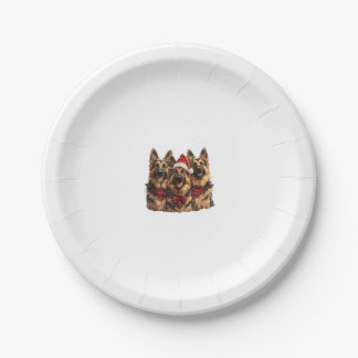 Cute Christmas German Shepherd Dogs Santa Hat Holi Paper Plate
