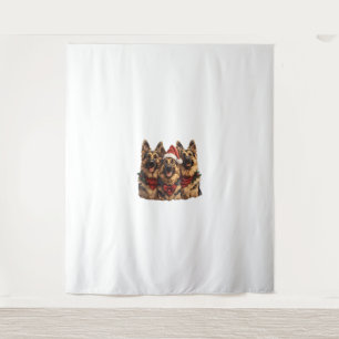 Cute Christmas German Shepherd Dogs Santa Hat Holi Tapestry