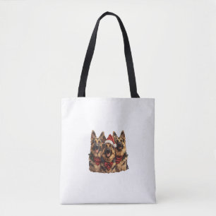 Cute Christmas German Shepherd Dogs Santa Hat Holi Tote Bag